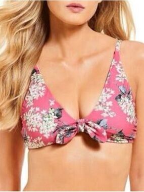 Pink Floral Tie-Front Bikini Top